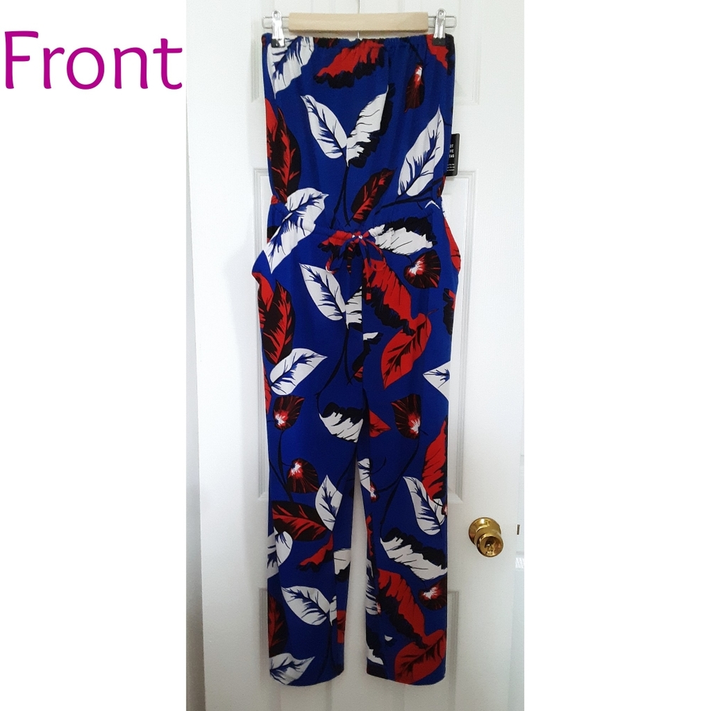 NWT Express Blue Print Strapless Culotte Jumpsuit - Picture 2 of 8
